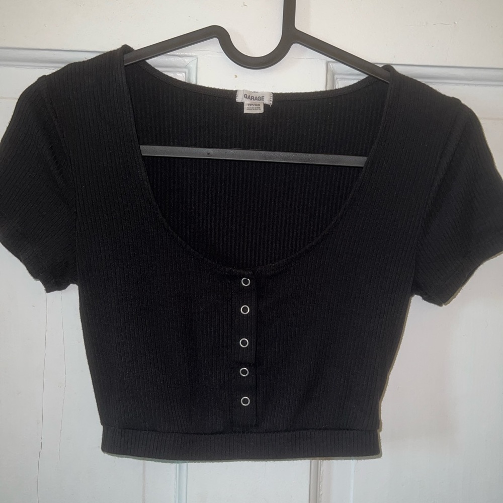 Garage black button-up crop top